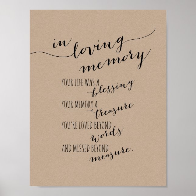 In loving memory memorial, funeral, Rustic Kraft Poster (Front)