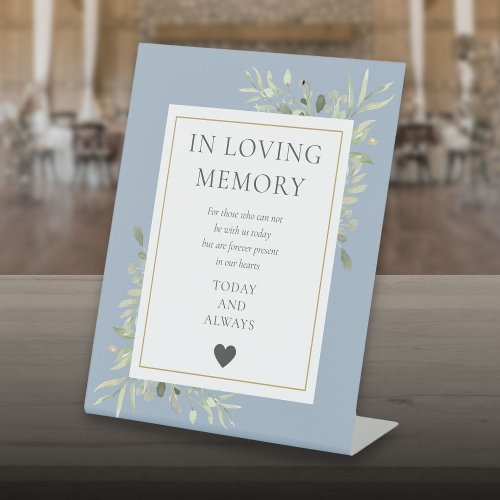 In Loving Memory Memorial Greenery Dusty Blue Pedestal Sign