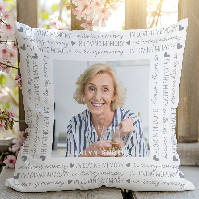 In Loving Memory Memorial Keepsake Custom Photo Throw Pillow (Creator Uploaded)