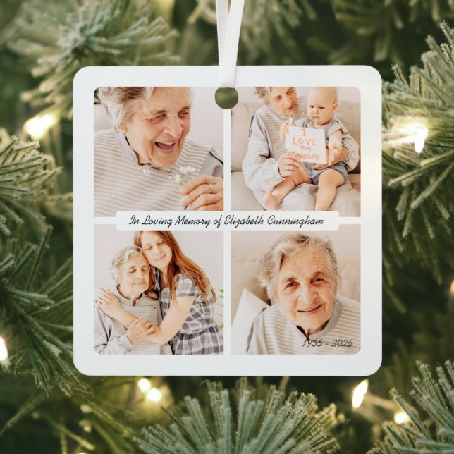 In Loving Memory Memorial Modern Elegant 4 Photos Metal Ornament (Insitu)