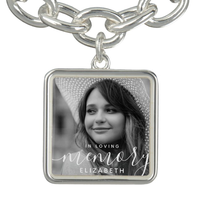 In Loving Memory Memorial Modern Elegant Photo Bracelet (Design)