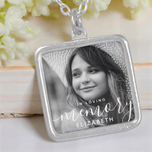 In Loving Memory Memorial Modern Elegant Photo Silver Plated Necklace