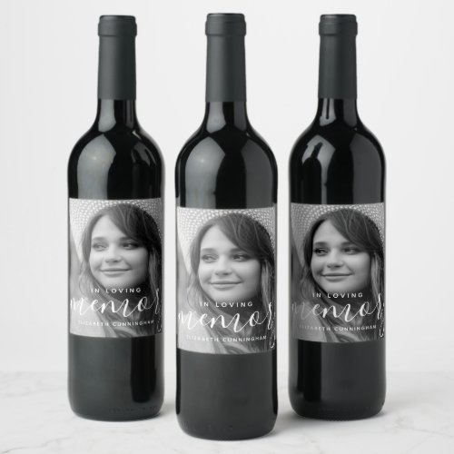 In Loving Memory Memorial Modern Elegant Photo Wine Label