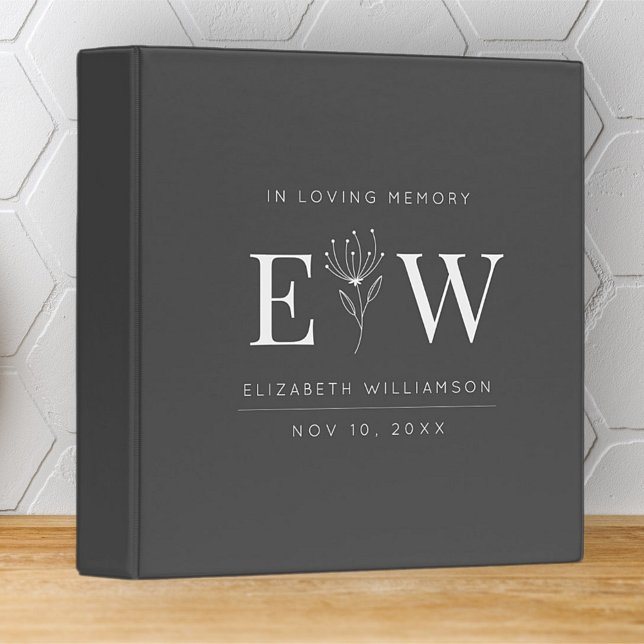In Loving Memory Memorial Modern Monogram Foliage 3 Ring Binder (Creator Uploaded)