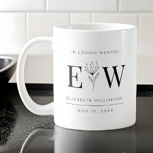 In Loving Memory Memorial Modern Monogram Foliage Coffee Mug