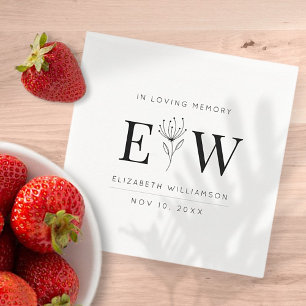In Loving Memory Memorial Modern Monogram Foliage Napkins