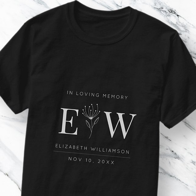 In Loving Memory Memorial Modern Monogram Foliage T-Shirt (Creator Uploaded)