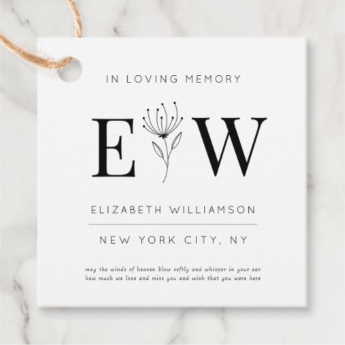 In Loving Memory Memorial Modern Quote Foliage Favor Tags