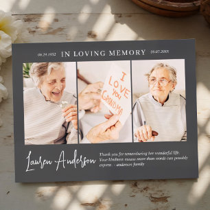 In Loving Memory Memorial Modern Simple 3 Photo Postcard