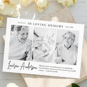 In Loving Memory Memorial Modern Simple 3 Photo Thank You Card