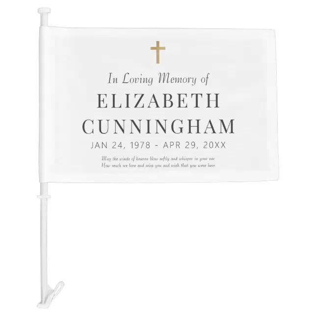 In Loving Memory Memorial Modern Simple Cross Car Flag | Zazzle