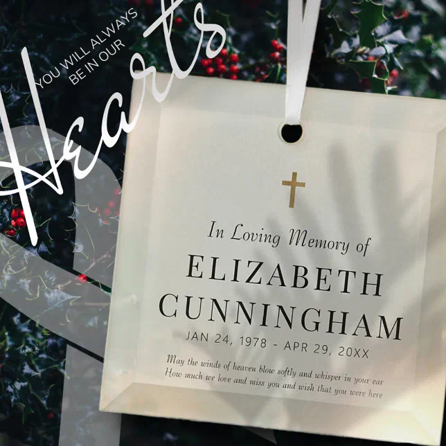 In Loving Memory Memorial Modern Simple Cross Glass Ornament | Zazzle