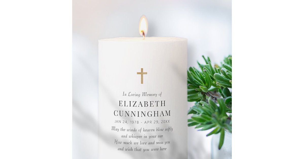 In Loving Memory Memorial Modern Simple Cross Pillar Candle | Zazzle