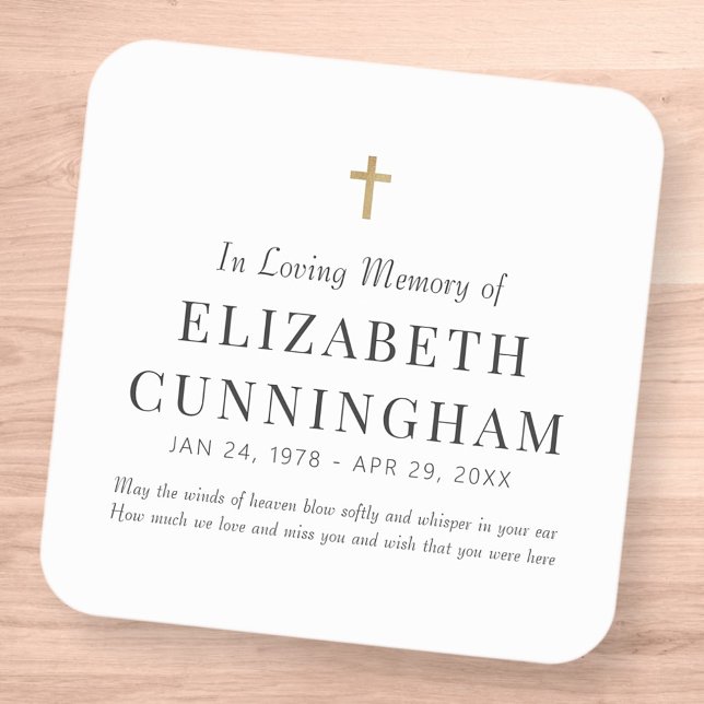 In Loving Memory Memorial Modern Simple Cross Square Sticker (Creator Uploaded)