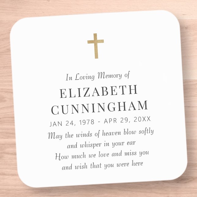 In Loving Memory Memorial Modern Simple Cross Square Sticker (Creator Uploaded)
