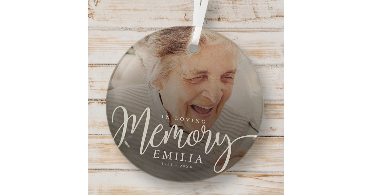 In Loving Memory Memorial Modern Simple Photo Glass Ornament | Zazzle