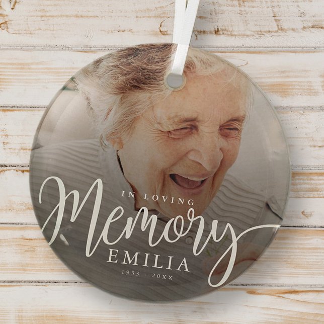 In Loving Memory Memorial Modern Simple Photo Glass Ornament (Creator Uploaded)
