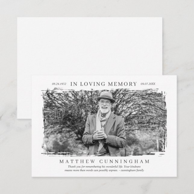 In Loving Memory Memorial Modern Simple Photo Thank You Card (Front/Back)
