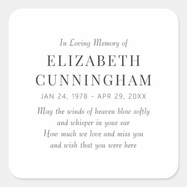 In Loving Memory Memorial Modern Simple Square Sticker (Front)