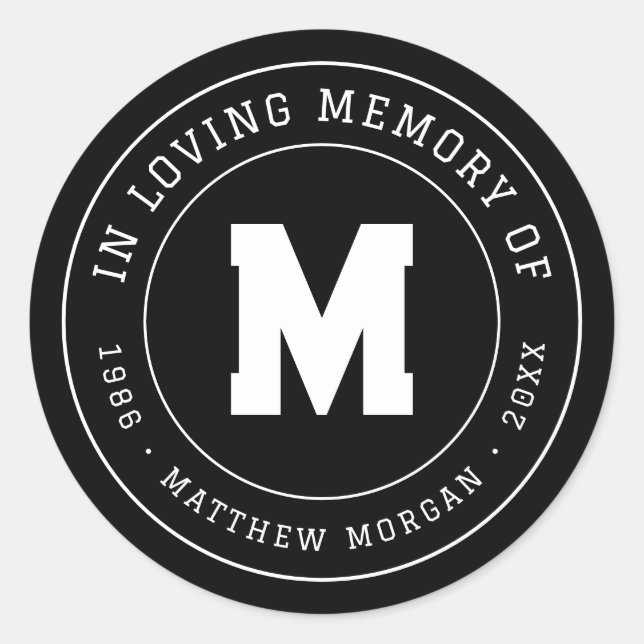 In Loving Memory Memorial Monogram Classic Round Sticker (Front)