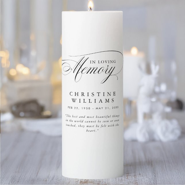 "In Loving Memory" Memorial, Name, Quote Pillar Candle (Customer specific "In Loving Memory" Pillar Candle with lovely quote. Modern, elegant, script font, )
