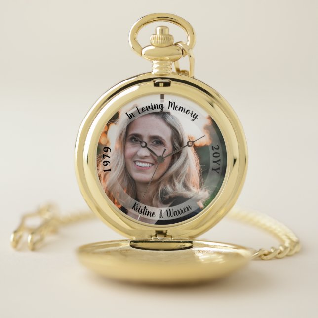 In Loving Memory Memorial Photo Birth Death Pocket Pocket Watch (Inside)