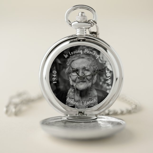 In Loving Memory Memorial Photo Birth Death Pocket Watch (Inside)