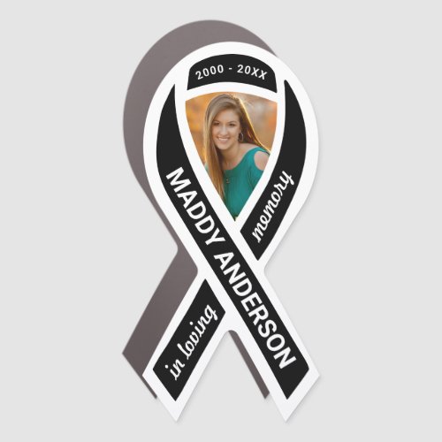 In Loving Memory Memorial Photo Black Ribbon Car Magnet