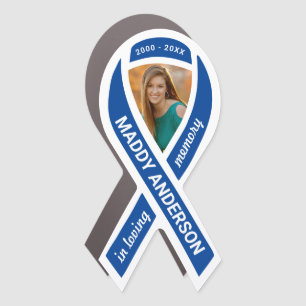 In Loving Memory Memorial Photo Blue Ribbon Car Magnet
