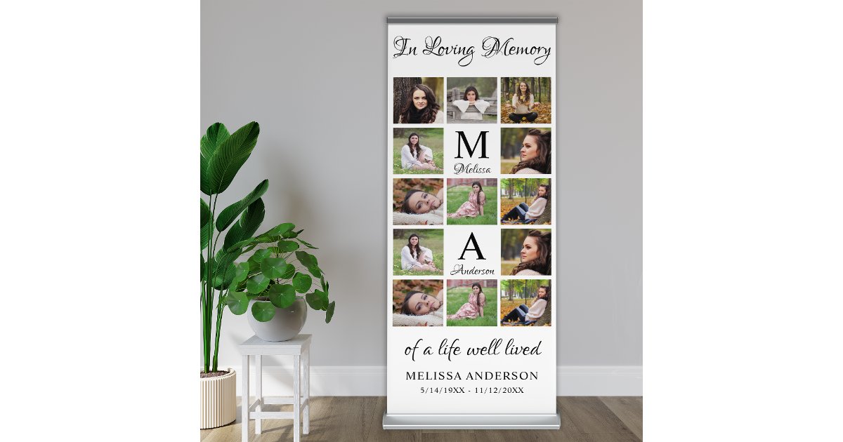 In Loving Memory Memorial Photo Collage Funeral Retractable Banner | Zazzle
