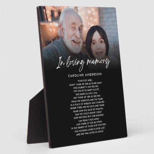 In Loving Memory Memorial Photo Custom Text Plaque