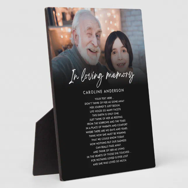 In Loving Memory Memorial Photo Custom Text Plaque | Zazzle