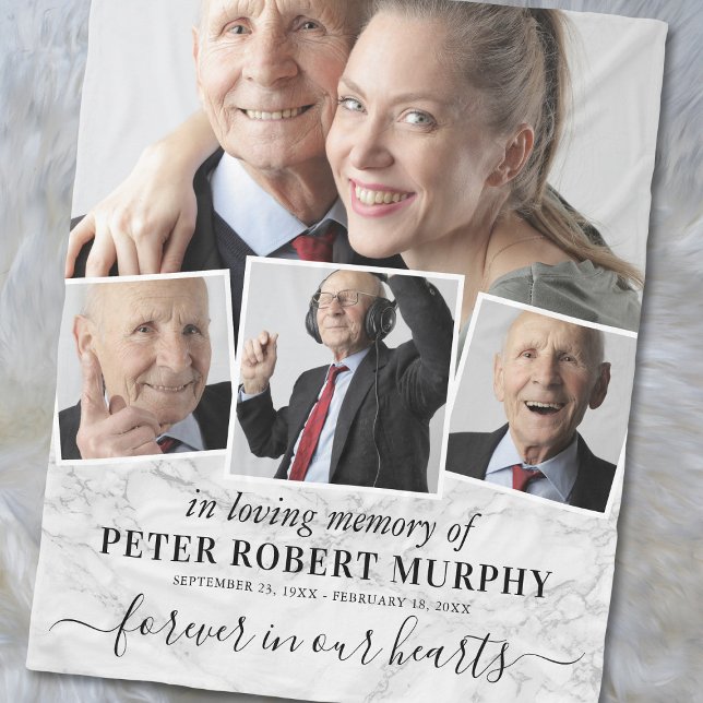 In Loving Memory Memorial Photo Marble Fleece Blanket (Creator Uploaded)