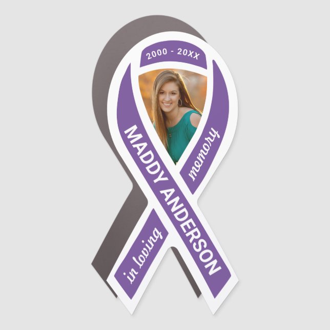 In Loving Memory Memorial Photo Purple Ribbon Car Magnet (Front)
