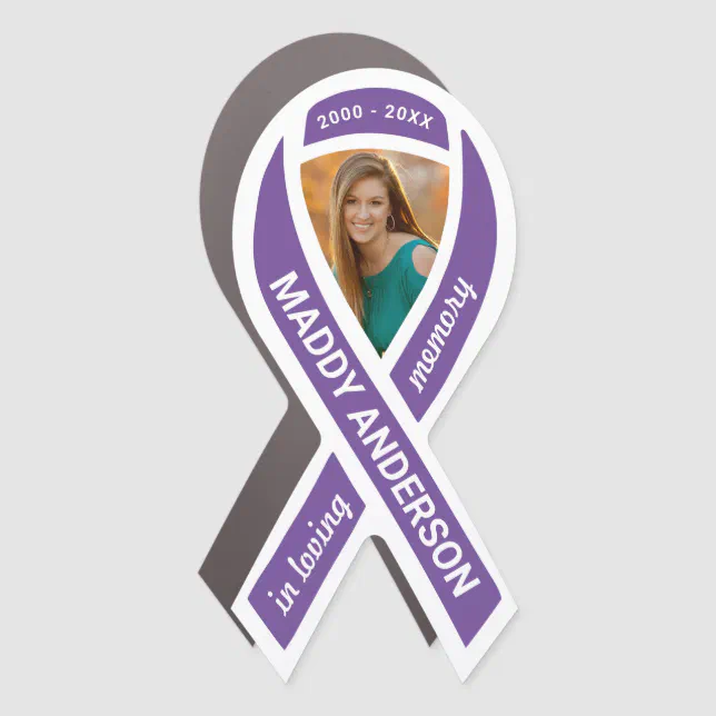 In Loving Memory Memorial Photo Purple Ribbon Car Magnet | Zazzle