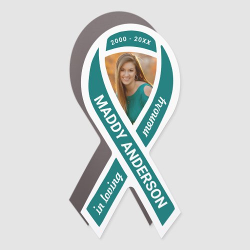 In Loving Memory Memorial Photo Teal Ribbon Car Magnet