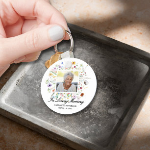 In Loving Memory Memorial Photo Wildflowers Keychain