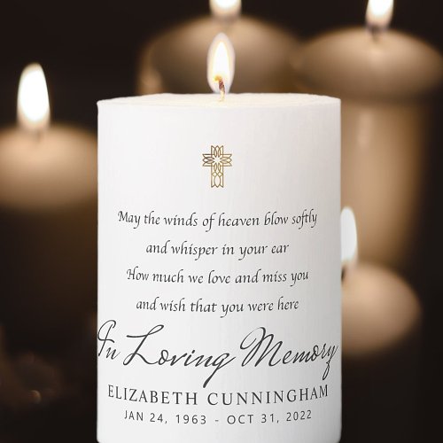 In Loving Memory Memorial Quote Modern Cross Pillar Candle