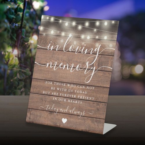 In Loving Memory Memorial Rustic Wood String Light Pedestal Sign