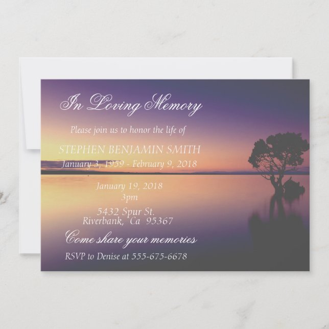 In loving Memory Memorial Service Sunset Lake Invi Invitation (Front)