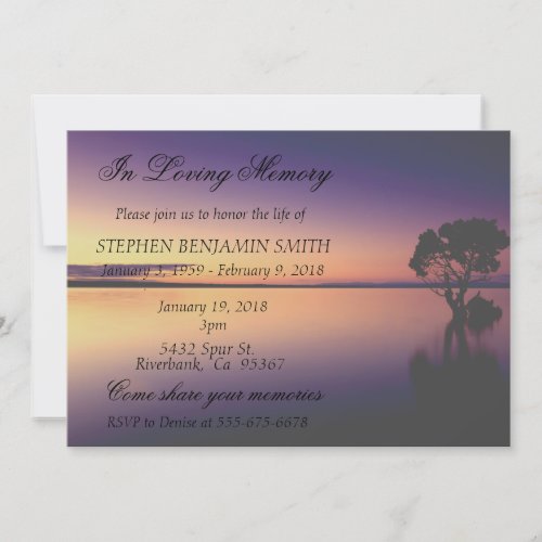 In loving Memory Memorial Service Sunset Lake Invitation