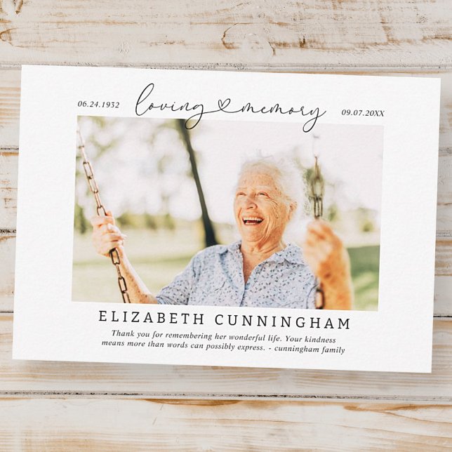 In Loving Memory Memorial Simple Modern Photo Thank You Card (Creator Uploaded)