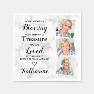 In Loving Memory Memorial Sympathy 3 Photo Funeral Napkins