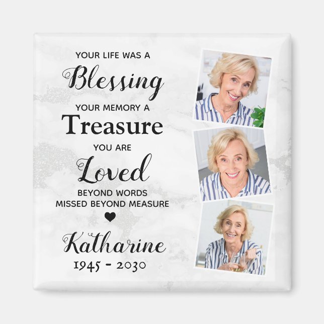 In Loving Memory Memorial Sympathy Custom 3 Photo Magnet (Front)