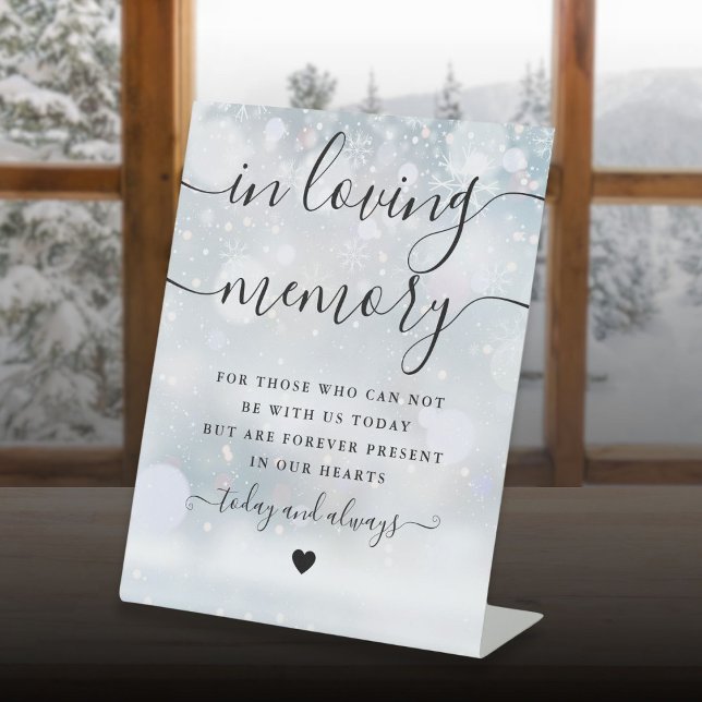 In Loving Memory Memorial Winter Wedding Pedestal Sign (In Loving Memory Memorial Winter Wedding Pedestal Sign)