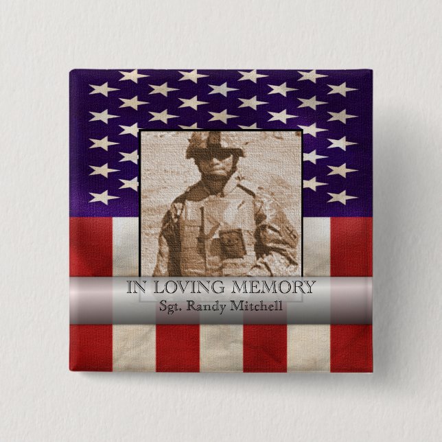 In Loving Memory Military Custom Photo Tribute Button (Front)
