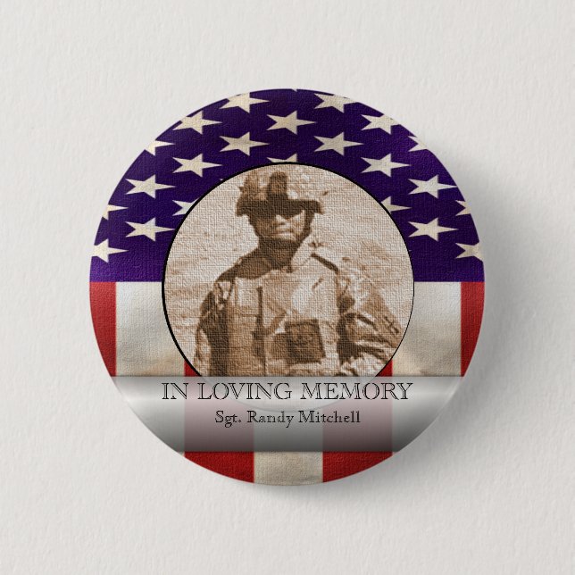 In Loving Memory Military Photo Custom Tribute Button (Front)