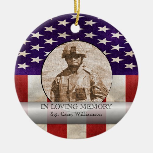 In Loving Memory Military Photo Personalized Ceramic Ornament