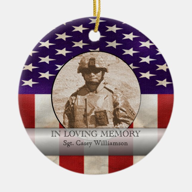 In Loving Memory Military Photo Personalized Ceramic Ornament (Front)