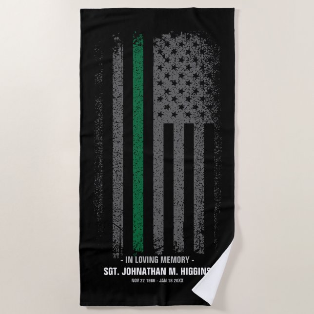In Loving Memory Military Thin Green Line Flag Beach Towel (Front)